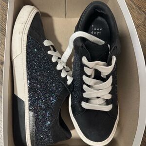 a new day Black Glitter Lace-Up Sneakers